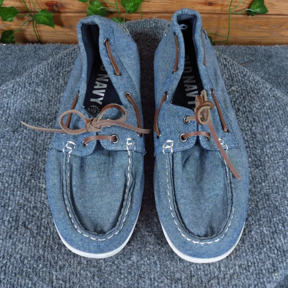 Old Navy Mens Denim Boat Shoe Size 10 Casual Coastal Blue Chambray Canvas